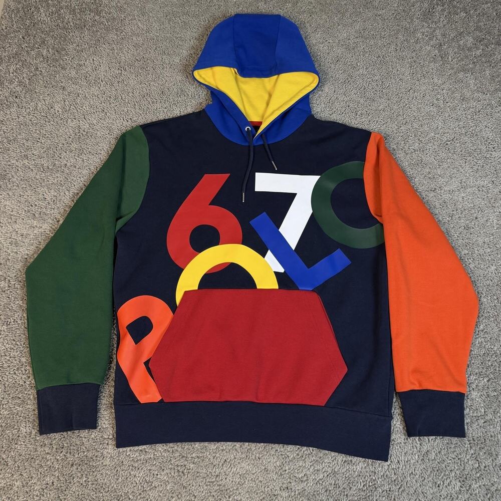 Polo Ralph Lauren Hoodie Mens S POLO 67 Colorblock Graphic Fleece Logo - Picture 2 of 11
